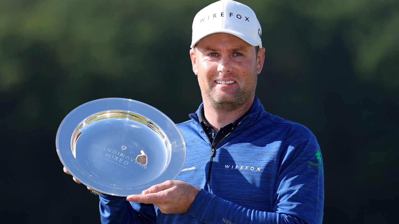 GOTHENBURG, SWEDEN - JUNE 13: Jonathan Caldwell of Northern Ireland poses with the trophy after his win during the final round of The Scandinavian Mixed Hosted by Henrik and Annika at Vallda Golf & Country Club on June 13, 2021 in Gothenburg, Sweden.