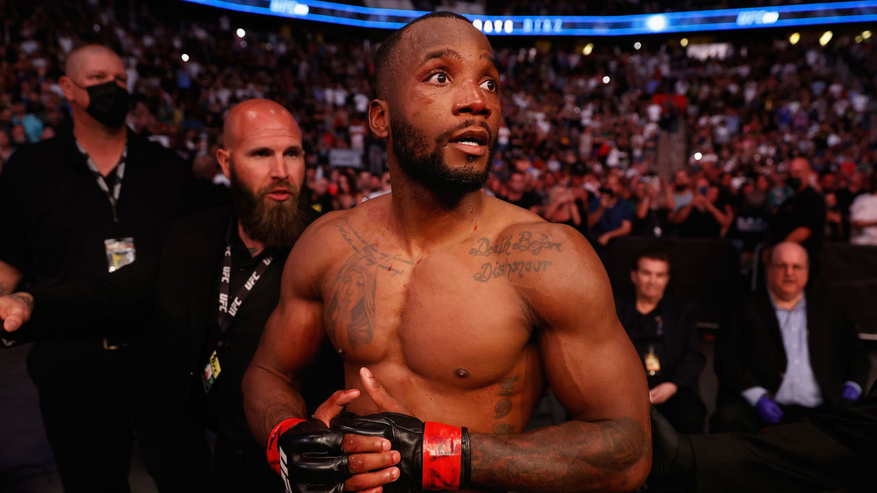 GLENDALE, ARIZONA - JUNE 12: Leon Edwards of Jamaica leaves the octagon after defeating Nate Diaz in an unanimous decision during their UFC 263 welterweight match at Gila River Arena on June 12, 2021 in Glendale, Arizona.