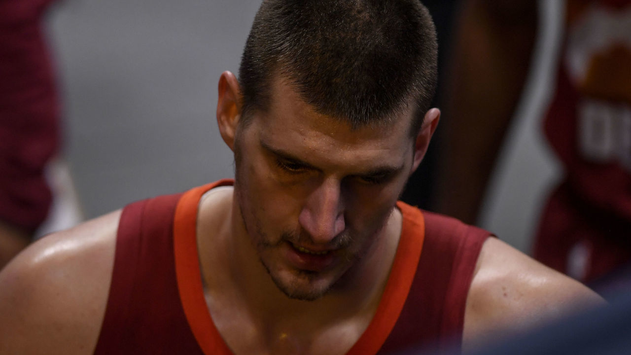 DENVER, CO - JUNE 13: Nikola Jokic (15) of the Denver Nuggets walks to the locker room after the second quarter against the Phoenix Suns at Ball Arena on Sunday, June 13, 2021. The Denver Nuggets hosted the Phoenix Suns for game four of their best-of-seven NBA Playoffs series.
