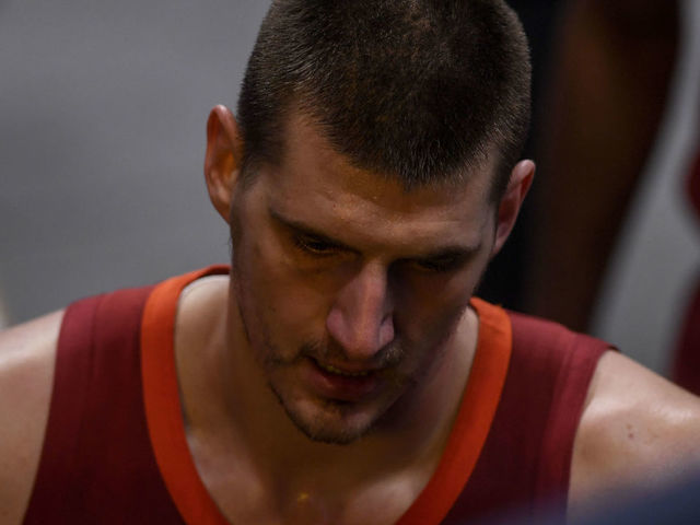 DENVER, CO - JUNE 13: Nikola Jokic (15) of the Denver Nuggets walks to the locker room after the second quarter against the Phoenix Suns at Ball Arena on Sunday, June 13, 2021. The Denver Nuggets hosted the Phoenix Suns for game four of their best-of-seven NBA Playoffs series.