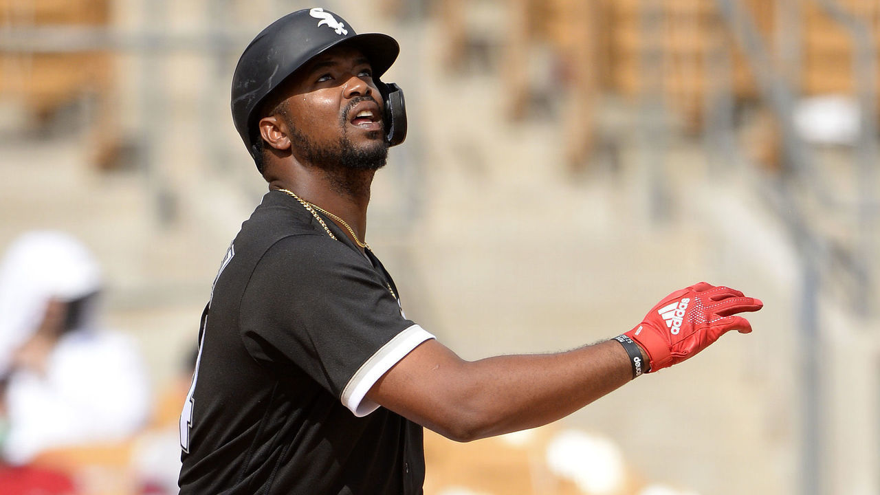 GLENDALE, ARIZONA - MARCH 07: Eloy Jimenez #74 of the Chicago White Sox bats against the Colorado Rockies on March 7, 2021 at Camelback Ranch in Glendale Arizona.