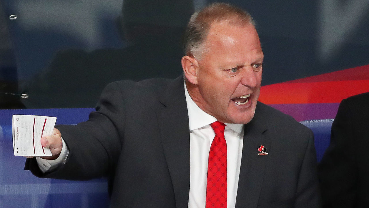 RIGA, LATVIA - JUNE 6, 2021: Gerard Gallant, head coach of the Canadian team, attends their 2021 IIHF World Championship Final ice hockey match against Finland at Arena Riga. Natalia Fedosenko/TASS