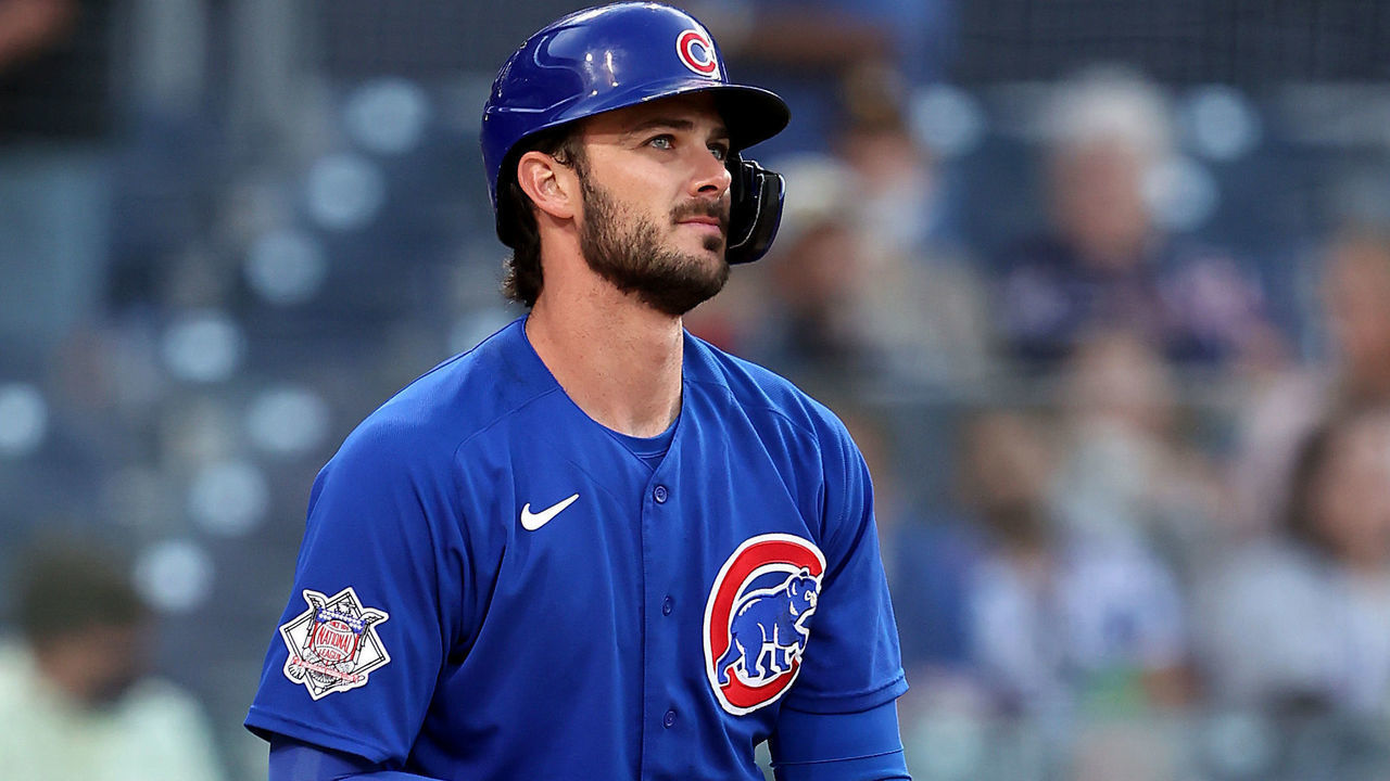 SAN DIEGO, CALIFORNIA - JUNE 08: Kris Bryant #17 of the Chicago Cubs strikes out during the first inning of a game against the San Diego Padres at PETCO Park on June 08, 2021 in San Diego, California.