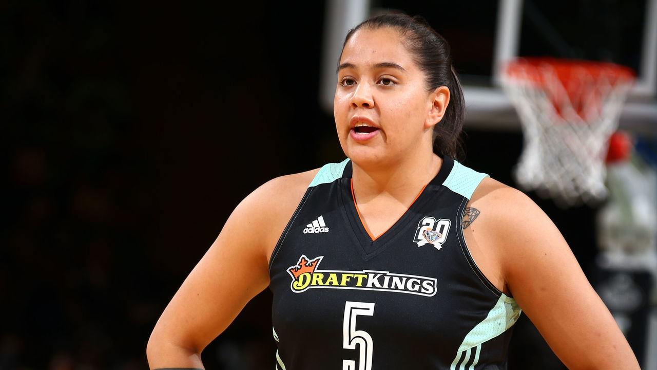 NEW YORK, NY - JULY 13: Shoni Schimmel #5 of the New York Liberty reacts to a play against the Atlanta Dream on July 13, 2016 at Madison Square Garden in New York, New York. Mandatory Copyright Notice: Copyright 2016 NBAE