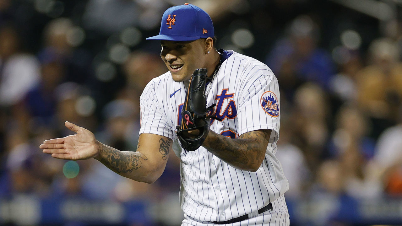 NEW YORK, NEW YORK - JUNE 15: Taijuan Walker #99 of the New York Mets reacts after pitching during the seventh inning against the Chicago Cubs at Citi Field on June 15, 2021 in the Queens borough of New York City.