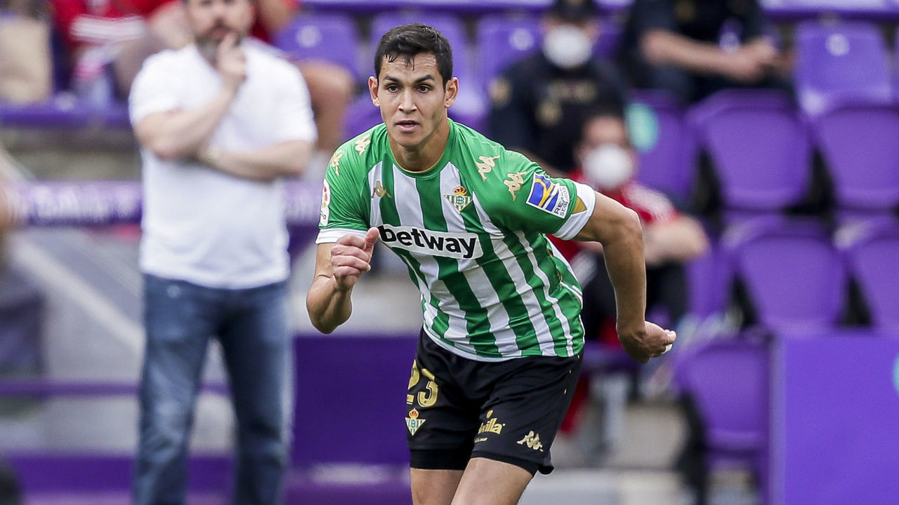 VALLADOLID, SPAIN - MAY 2: Aissa Mandi of Real Betis during the La Liga Santander match between Real Valladolid v Real Betis Sevilla at the Estadio Nuevo Jose Zorrilla on May 2, 2021 in Valladolid Spain