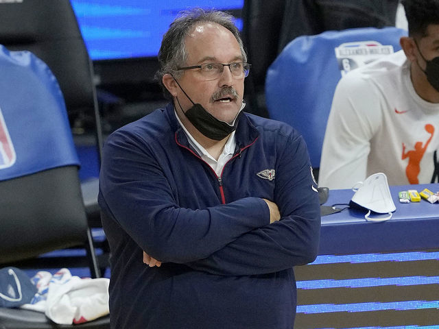 SAN FRANCISCO, CALIFORNIA - MAY 14: Head coach Stan Van Gundy of the New Orleans Pelicans looks on against the Golden State Warriors during the second half of an NBA basketball game at Chase Center on May 14, 2021 in San Francisco, California.
