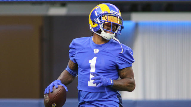 INGLEWOOD, CA - JUNE 10: Los Angeles Rams wide receiver DeSean Jackson (01) during the Los Angeles Rams practice on June 10, 2021, at SoFi Stadium in Inglewood, CA.