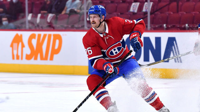 MONTREAL, QC - June 6: Jeff Petry #26 of the Montreal Canadiens looks to pass the puck against the Winnipeg Jets in Game Three of the Second Round of the 2021 Stanley Cup Playoffs at the Bell Centre on June 6, 2021 in Montreal, Quebec, Canada.