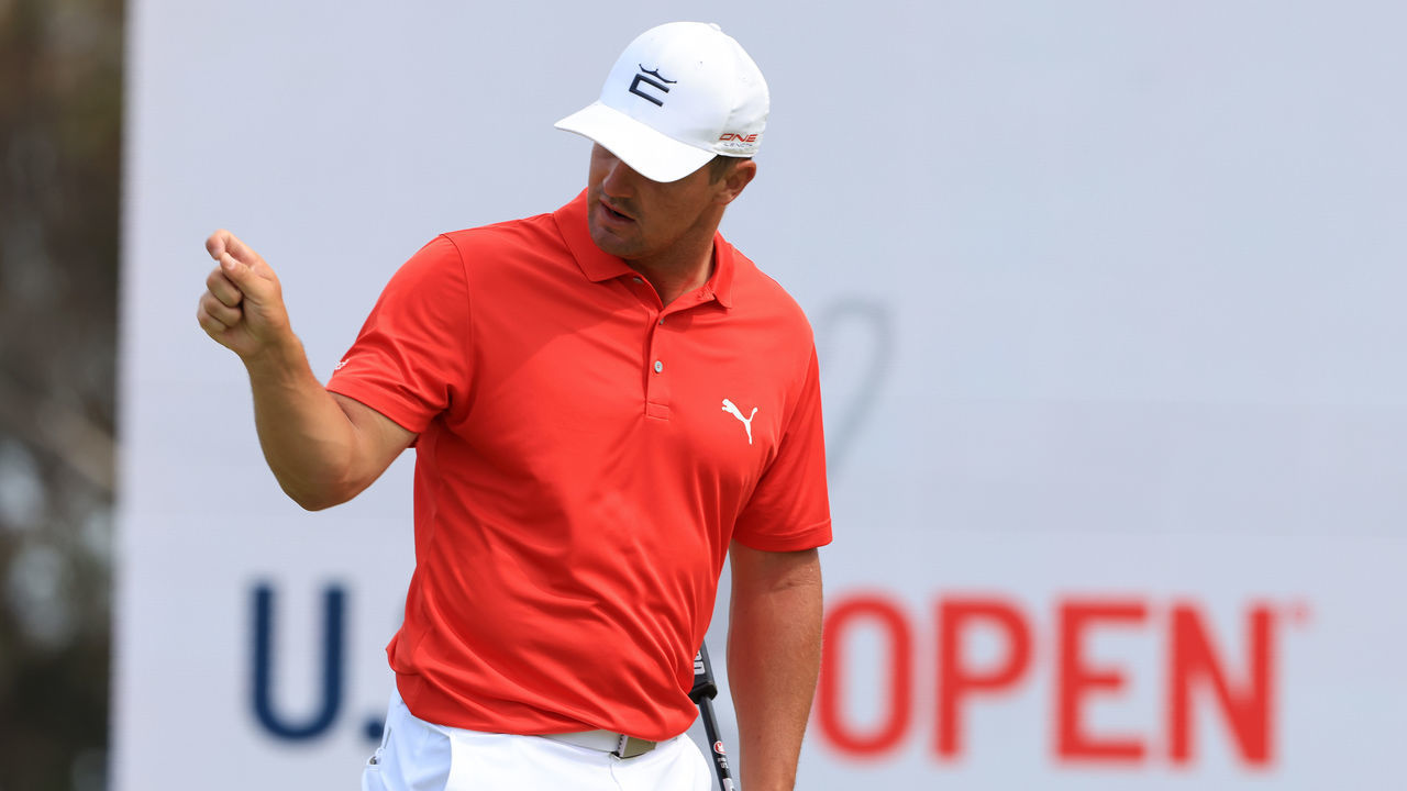 SAN DIEGO, CALIFORNIA - JUNE 15: Bryson DeChambeau of the United States stands on the 17th green during a practice round prior to the start of the 2021 U.S. Open at Torrey Pines Golf Course on June 15, 2021 in San Diego, California.