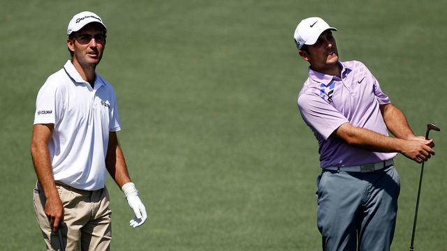AUGUSTA, GA - APRIL 02: (L-R) Eduardo Molinari of Italy and Francesco Molinari of Italy look on during a practice round prior to the start of the 2012 Masters Tournament at Augusta National Golf Club on April 2, 2012 in Augusta, Georgia.