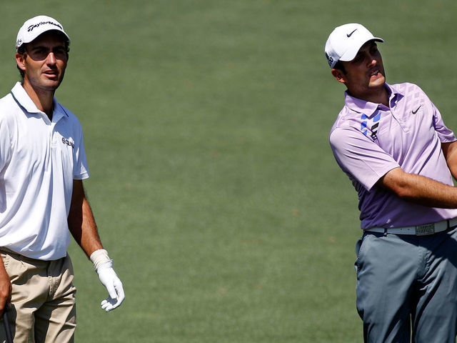 AUGUSTA, GA - APRIL 02: (L-R) Eduardo Molinari of Italy and Francesco Molinari of Italy look on during a practice round prior to the start of the 2012 Masters Tournament at Augusta National Golf Club on April 2, 2012 in Augusta, Georgia.