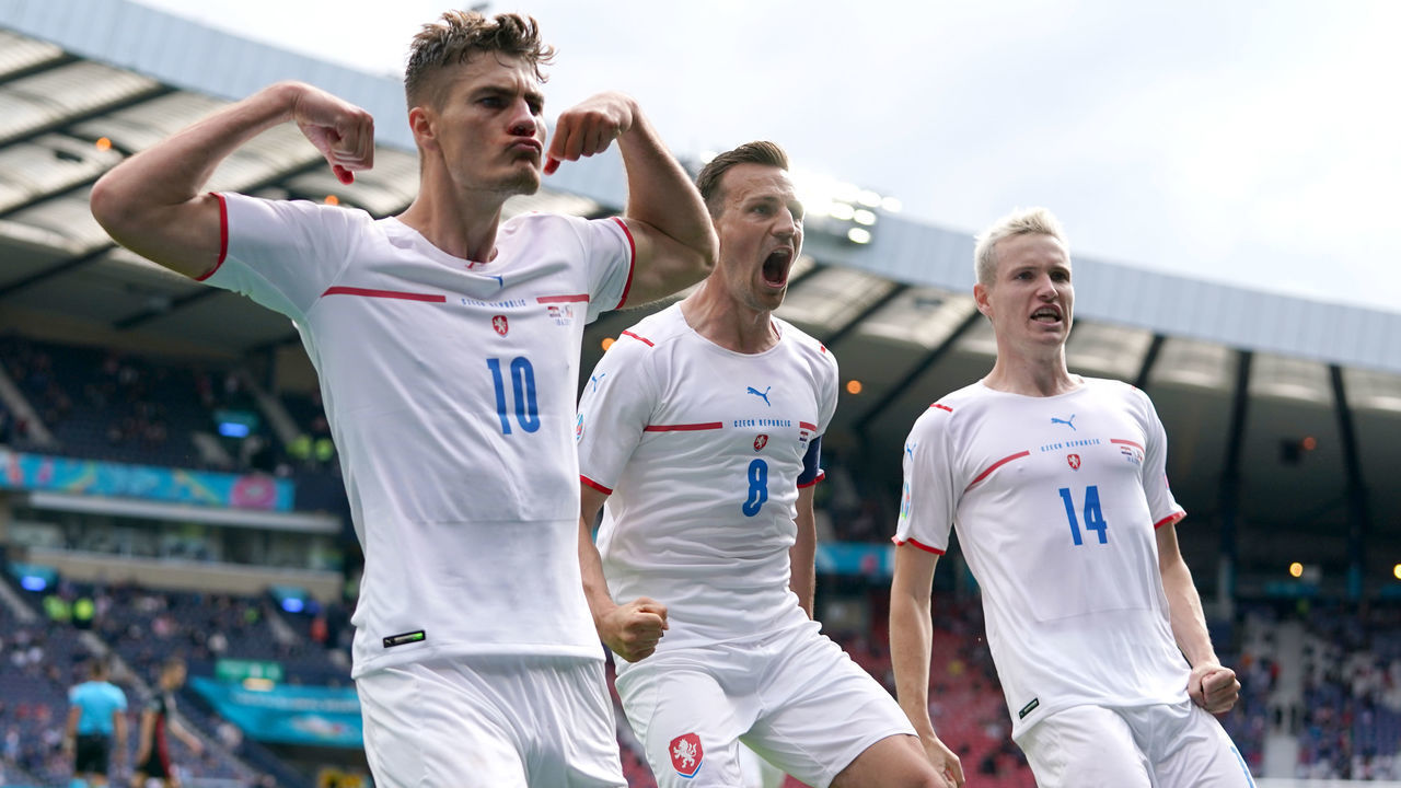 Czech Republic's Patrik Schick (left) celebrates scoring their side's first goal of the game during the UEFA Euro 2020 Group D match at Hampden Park, Glasgow. Picture date: Friday June 18, 2021.