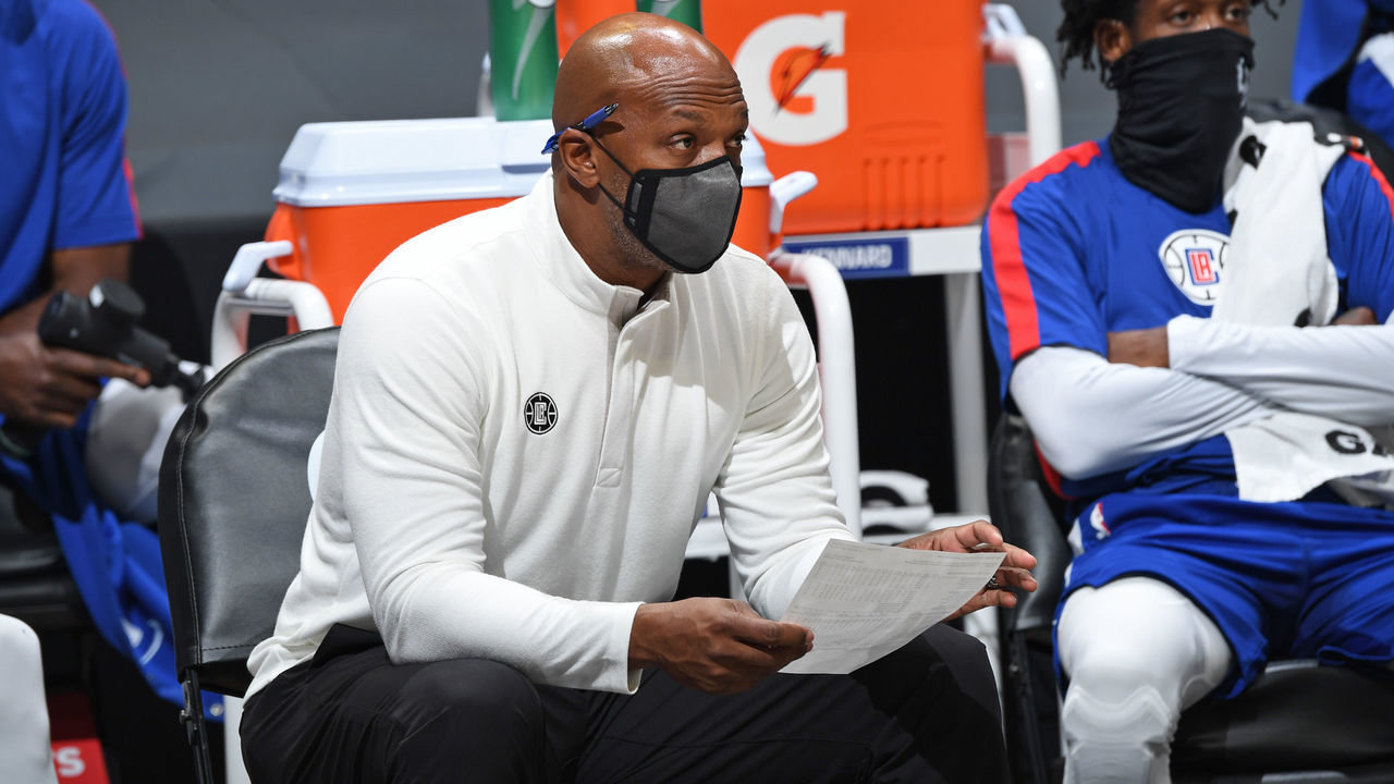 LOS ANGELES, CA - JANUARY 20: Assistant Coach Chauncey Billups of the LA Clippers looks on during the game against the Sacramento Kings on January 20, 2021 at STAPLES Center in Los Angeles, California. NOTE TO USER: User expressly acknowledges and agrees that, by downloading and/or using this Photograph, user is consenting to the terms and conditions of the Getty Images License Agreement. Mandatory Copyright Notice: Copyright 2021 NBAE