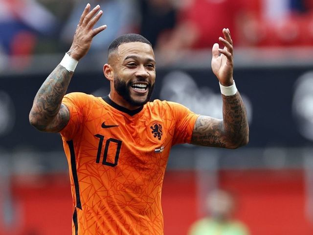 ENSCHEDE - Memphis Depay of Holland celebrate the 1-0 during the friendly match between the Netherlands and Georgie at Stadium De Grolsch Veste on June 06, 2021 in Enschede, Netherlands. ANP MAURICE VAN STEEN