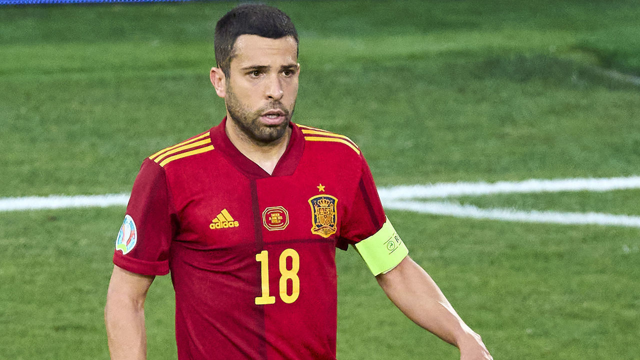 SEVILLE, SPAIN - JUNE 14: Jordi Alba of Spain looks on during the UEFA Euro 2020 Championship Group E match between Spain and Sweden at Stadium of La Cartuja on June 14, 2021 in Seville, Spain.