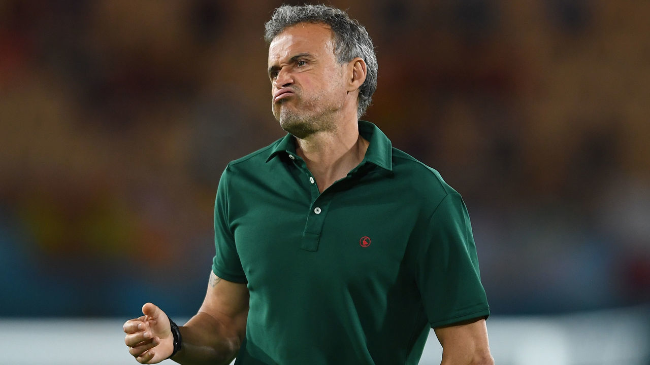 SEVILLE, SPAIN - JUNE 19: Luis Enrique, Head Coach of Spain reacts during the UEFA Euro 2020 Championship Group E match between Spain and Poland at Estadio La Cartuja on June 19, 2021 in Seville, Spain.