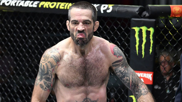 LAS VEGAS, NEVADA - JUNE 19: Matt Brown reacts after his knockout victory over Dhiego Lima of Brazil in a welterweight bout during the UFC Fight Night event at UFC APEX on June 19, 2021 in Las Vegas, Nevada.