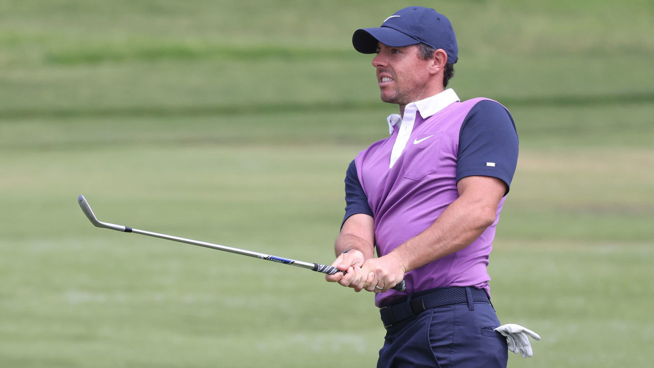 SAN DIEGO, CALIFORNIA - JUNE 19: Rory McIlroy of Northern Ireland reacts to a chip on the 15th hole during the third round of the 2021 U.S. Open at Torrey Pines Golf Course (South Course) on June 19, 2021 in San Diego, California.