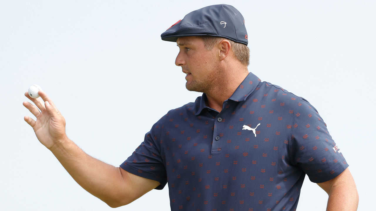 SAN DIEGO, CALIFORNIA - JUNE 19: Bryson DeChambeau of the United States waves on the 15th green during the third round of the 2021 U.S. Open at Torrey Pines Golf Course (South Course) on June 19, 2021 in San Diego, California.