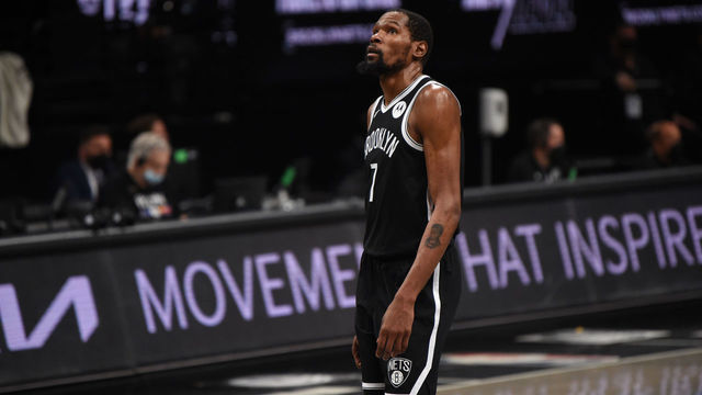 BROOKLYN, NY - JUNE 19: Kevin Durant #7 of the Brooklyn Nets shoots the ball against the Milwaukee Bucks during Round 2, Game 7 on June 19, 2021 at Barclays Center in Brooklyn, New York. NOTE TO USER: User expressly acknowledges and agrees that, by downloading and/or using this Photograph, user is consenting to the terms and conditions of the Getty Images License Agreement. Mandatory Copyright Notice: Copyright 2021 NBAE