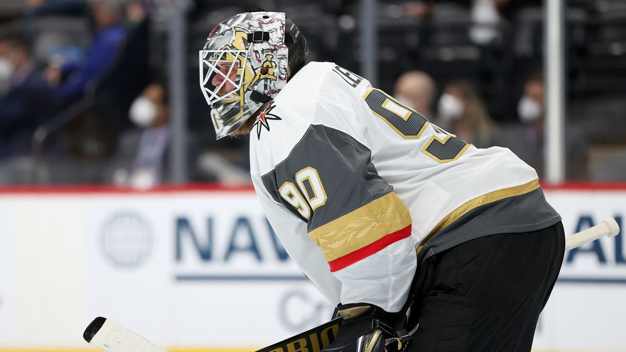 DENVER, COLORADO - MAY 30: Robin Lehner #90 of the Vegas Golden Knights tends goal against the Colorado Avalanche during the second period in Game One of the Second Round of the 2021 Stanley Cup Playoffs at Ball Arena on May 30, 2021 in Denver, Colorado.