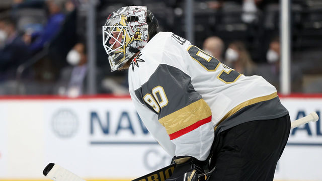 DENVER, COLORADO - MAY 30: Robin Lehner #90 of the Vegas Golden Knights tends goal against the Colorado Avalanche during the second period in Game One of the Second Round of the 2021 Stanley Cup Playoffs at Ball Arena on May 30, 2021 in Denver, Colorado.