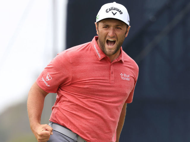 SAN DIEGO, CALIFORNIA - JUNE 20: Jon Rahm of Spain celebrates making a putt for birdie on the 18th green during the final round of the 2021 U.S. Open at Torrey Pines Golf Course (South Course) on June 20, 2021 in San Diego, California.