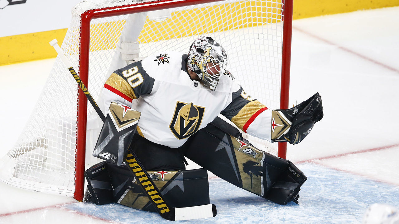 MONTREAL, QUEBEC - JUNE 20: Robin Lehner #90 of the Vegas Golden Knights makes the save against the Montreal Canadiens during the first period in Game Four of the Stanley Cup Semifinals of the 2021 Stanley Cup Playoffs at Bell Centre on June 20, 2021 in Montreal, Quebec.