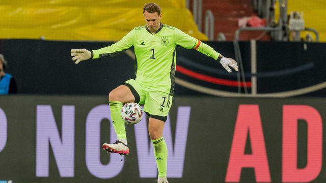 DUESSELDORF, GERMANY - JUNE 07: (BILD ZEITUNG OUT) goalkeeper Manuel Neuer of Germany controls the ball during the international friendly match between Germany and Latvia at Merkur Spiel-Arena on June 7, 2021 in Duesseldorf, Germany.