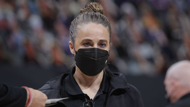 SACRAMENTO, CA - MAY 7: Assistant Coach Becky Hammon of the San Antonio Spurs looks on during the game against the Sacramento Kings on May 7, 2021 at Golden 1 Center in Sacramento, California. NOTE TO USER: User expressly acknowledges and agrees that, by downloading and or using this photograph, User is consenting to the terms and conditions of the Getty Images Agreement. Mandatory Copyright Notice: Copyright 2021 NBAE