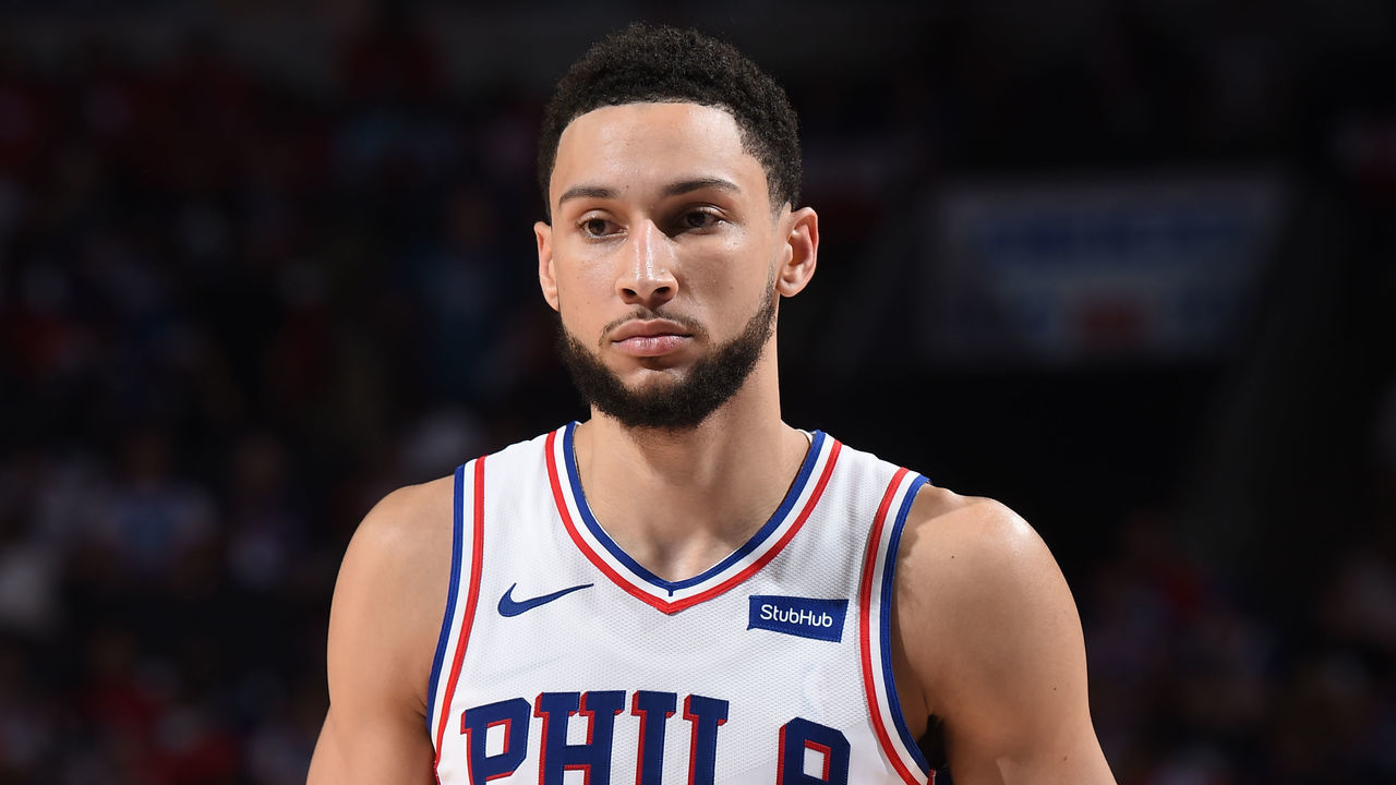 PHILADELPHIA, PA - JUNE 20: Ben Simmons #25 of the Philadelphia 76ers looks on during Round 2, Game 7 of the Eastern Conference Playoffs on June 20, 2021 at Wells Fargo Center in Philadelphia, Pennsylvania. NOTE TO USER: User expressly acknowledges and agrees that, by downloading and/or using this Photograph, user is consenting to the terms and conditions of the Getty Images License Agreement. Mandatory Copyright Notice: Copyright 2021 NBAE