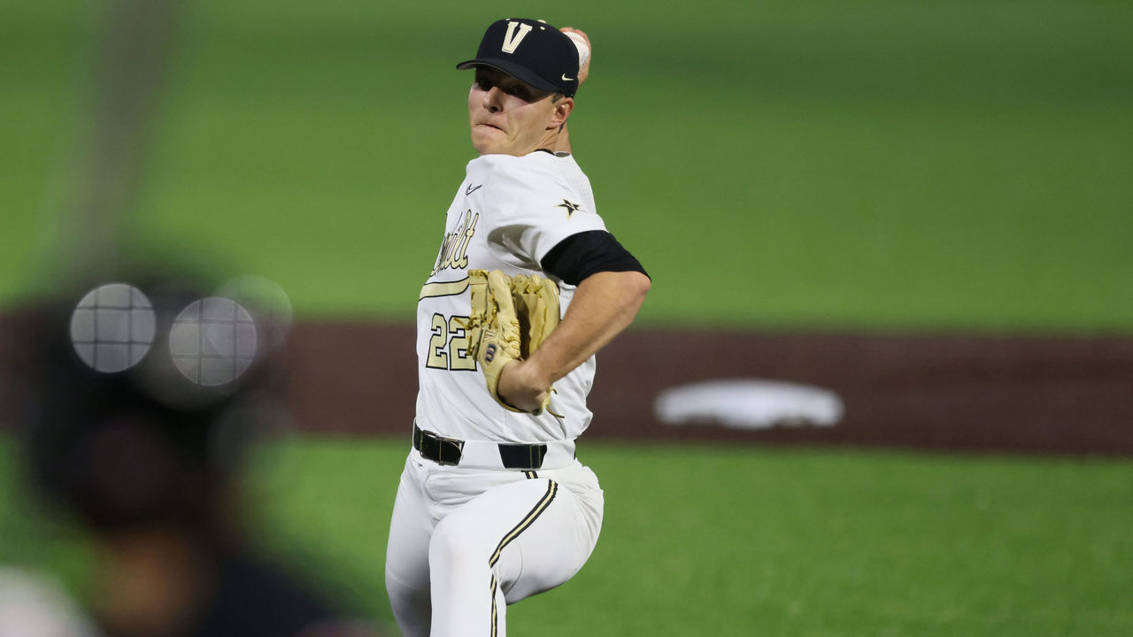 College Baseball: Vanderbilt Jack Leiter (22) in action, pitching vs Georgia at Hawkins Field. Nashville, TN 4/9/2021 CREDIT: David E. Klutho
