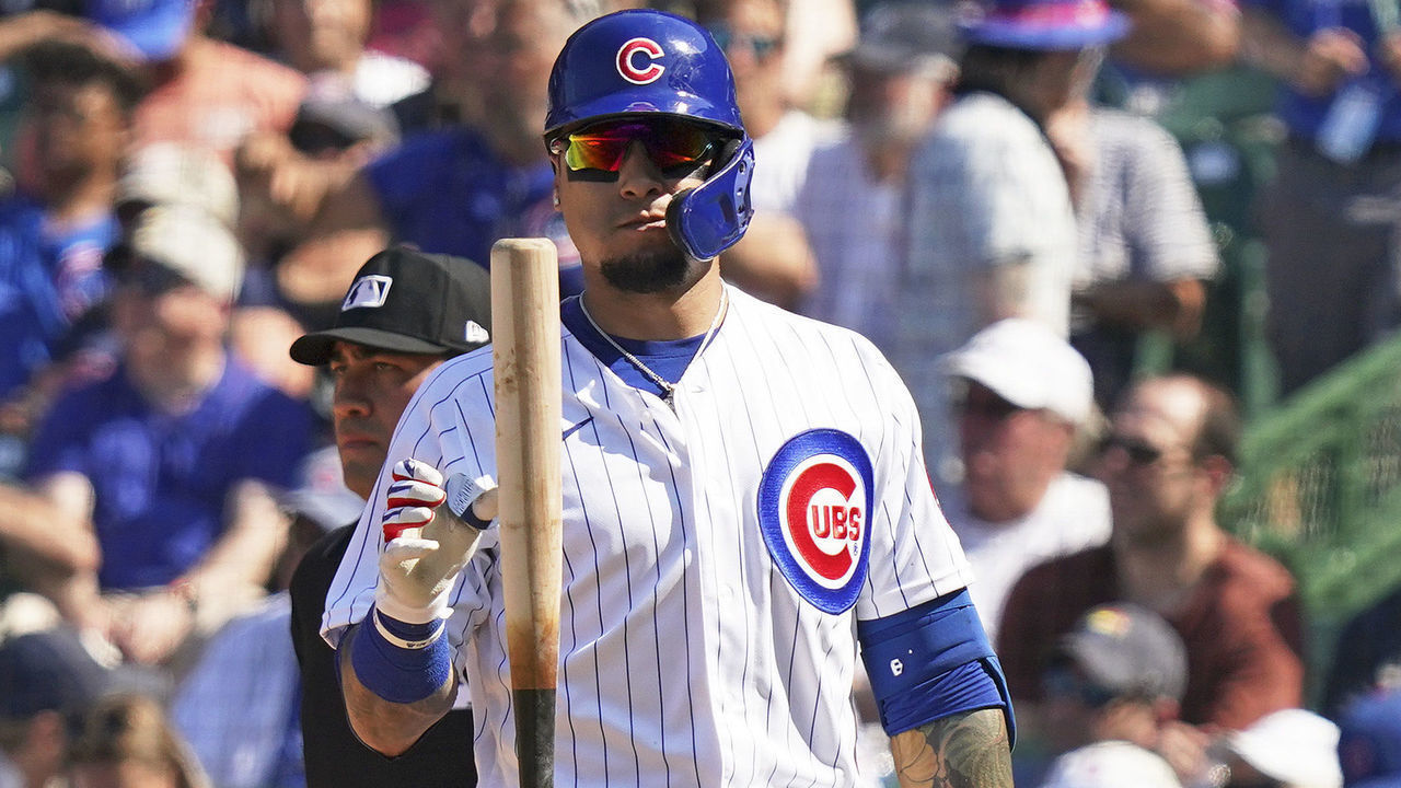 CHICAGO, ILLINOIS - JUNE 11: Javier Baez #9 of the Chicago Cubs reacts after striking out during the seventh inning of a game against the St. Louis Cardinals at Wrigley Field on June 11, 2021 in Chicago, Illinois.