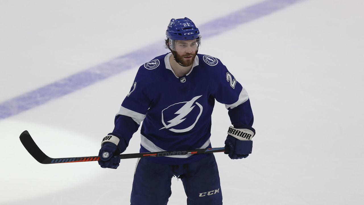 TAMPA, FL - JUNE 15: Tampa Bay Lightning center Brayden Point (21) skates in the third period of Game 2 of the Stanley Cup Playoffs Semifinals between the New York Islanders and Tampa Bay Lightning on June 15, 2021 at Amalie Arena in Tampa, FL.