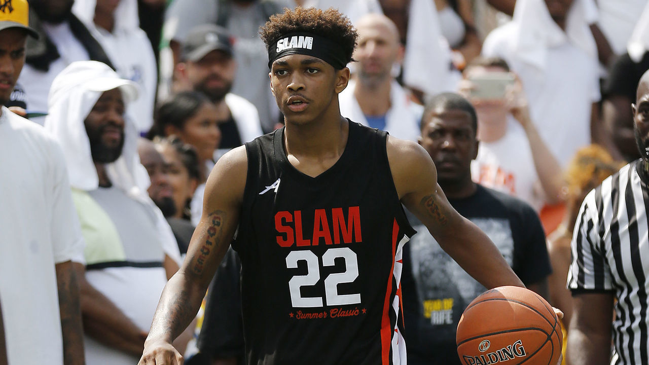 NEW YORK, NEW YORK - AUGUST 18: Dior Johnson #22 of Team Zion in action during the SLAM Summer Classic 2019 at Dyckman Park on August 18, 2019 in New York City.