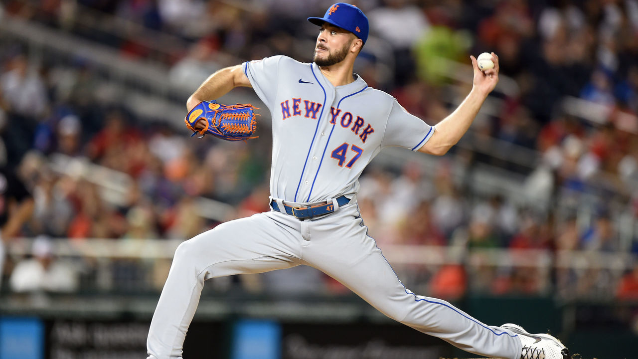 WASHINGTON, DC - JUNE 18: Joey Lucchesi #47 of the New York Mets pitches against the Washington Nationals at Nationals Park on June 18, 2021 in Washington, DC.