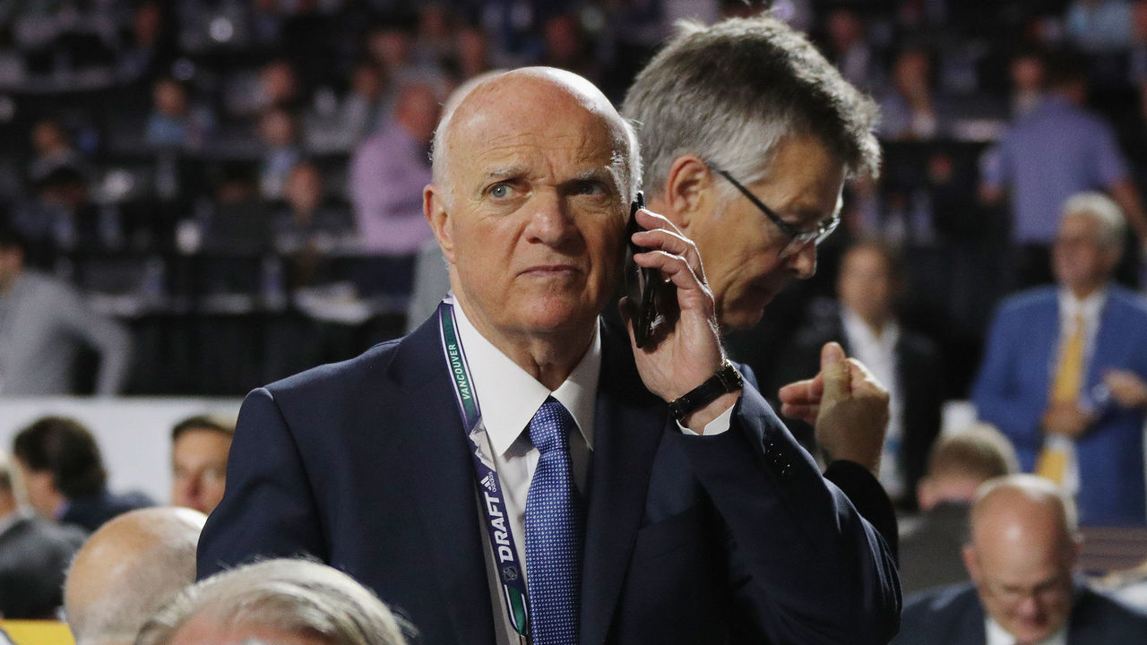 VANCOUVER, BRITISH COLUMBIA - JUNE 22: Lou Lamoriello of the New York Islanders attends the 2019 NHL Draft at the Rogers Arena on June 22, 2019 in Vancouver, Canada.