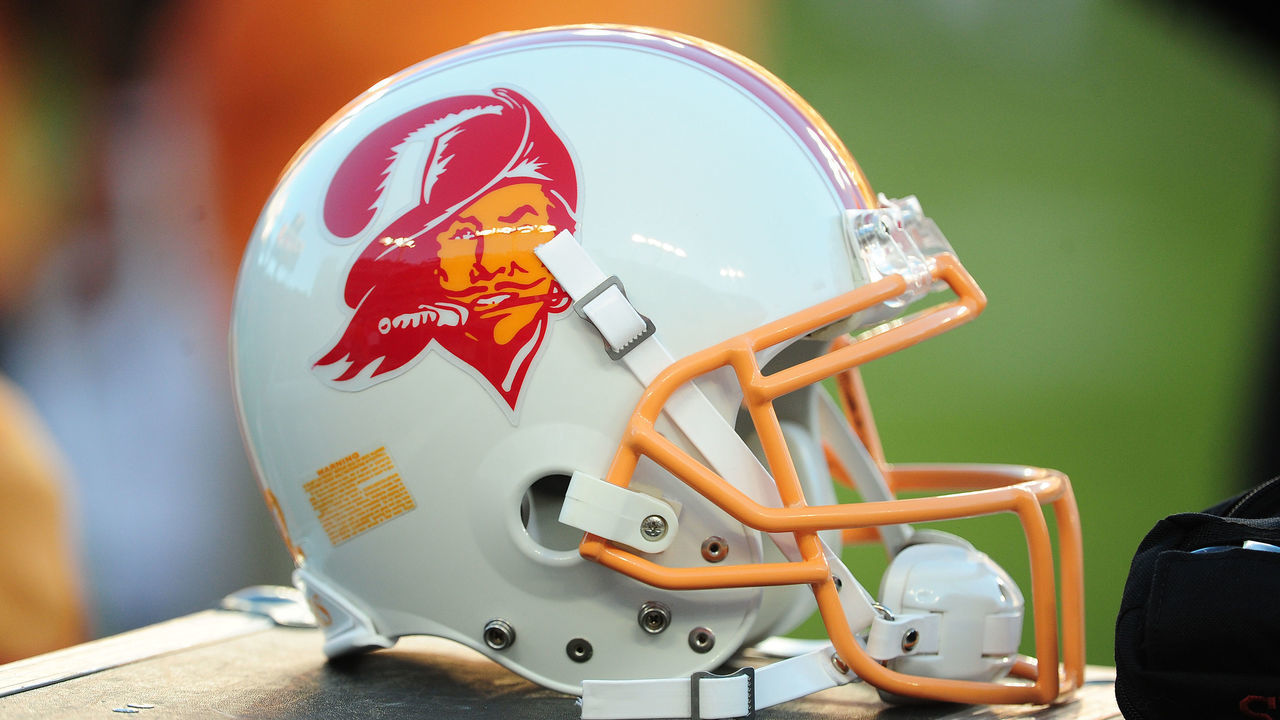 TAMPA, FL - DECEMBER 05: A Tampa Bay Buccaneers throwback helmet is shown on the sidelines during the game against the Atlanta Falcons at Raymond James Stadium on December 5, 2010 in Tampa, Florida.