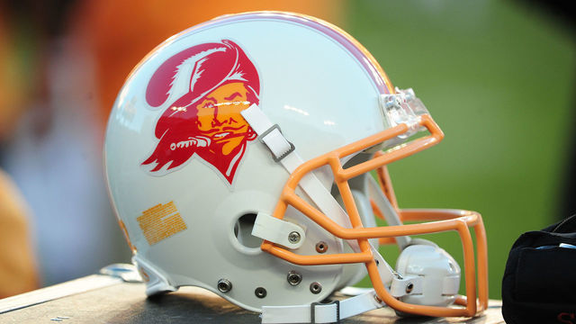 TAMPA, FL - DECEMBER 05: A Tampa Bay Buccaneers throwback helmet is shown on the sidelines during the game against the Atlanta Falcons at Raymond James Stadium on December 5, 2010 in Tampa, Florida.