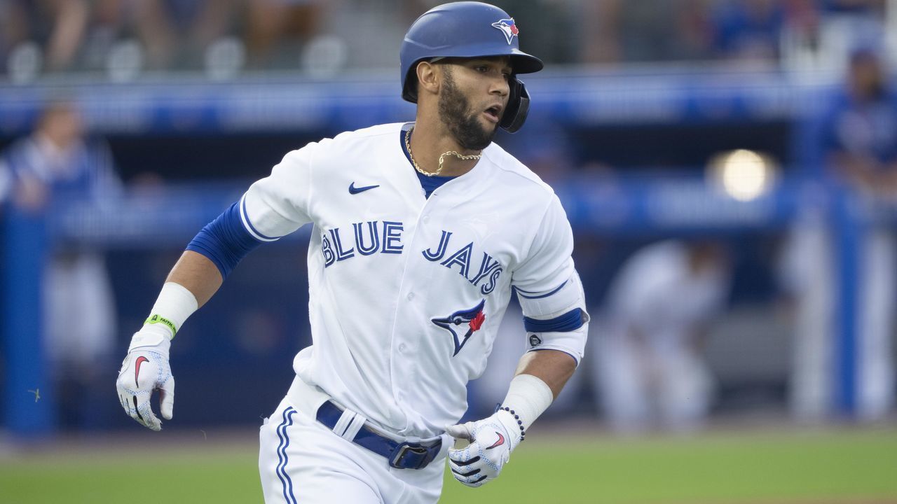BUFFALO, NY - JUNE 24: Toronto Blue Jays Left Fielder Lourdes Gurriel Jr. (13) rounds the bases after hitting a grand slam home run during the first inning of a Major League Baseball game between the Baltimore Orioles and the Toronto Blue Jays on June 24,2021, at Sahlen Field in Buffalo, NY.