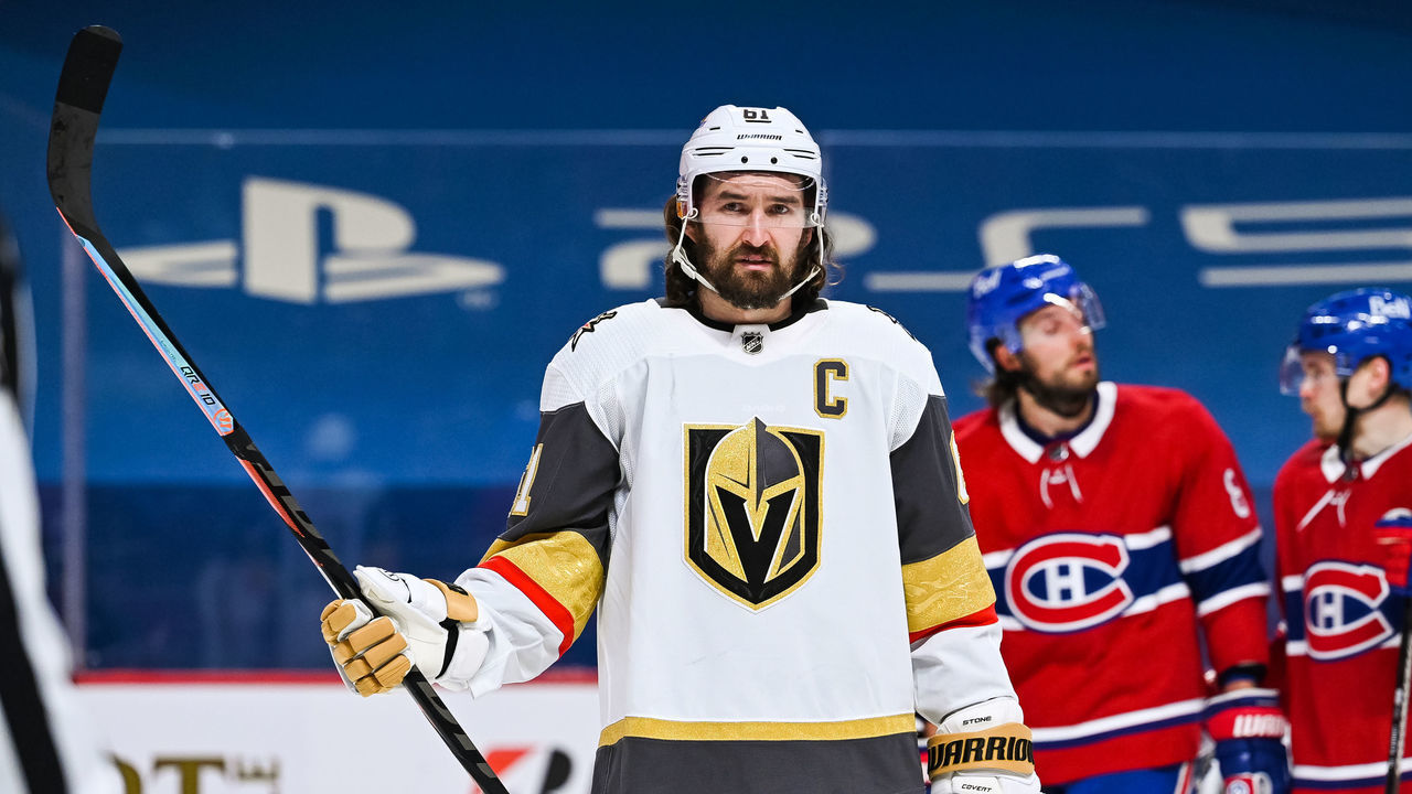 MONTREAL, QC - JUNE 24: Look on Las Vegas Golden Knights right wing Mark Stone (61) during the NHL Stanley Cup Playoffs Semifinals game 6 between the Las Vegas Golden Knights versus the Montreal Canadiens on June 24, 2021, at Bell Centre in Montreal, QC