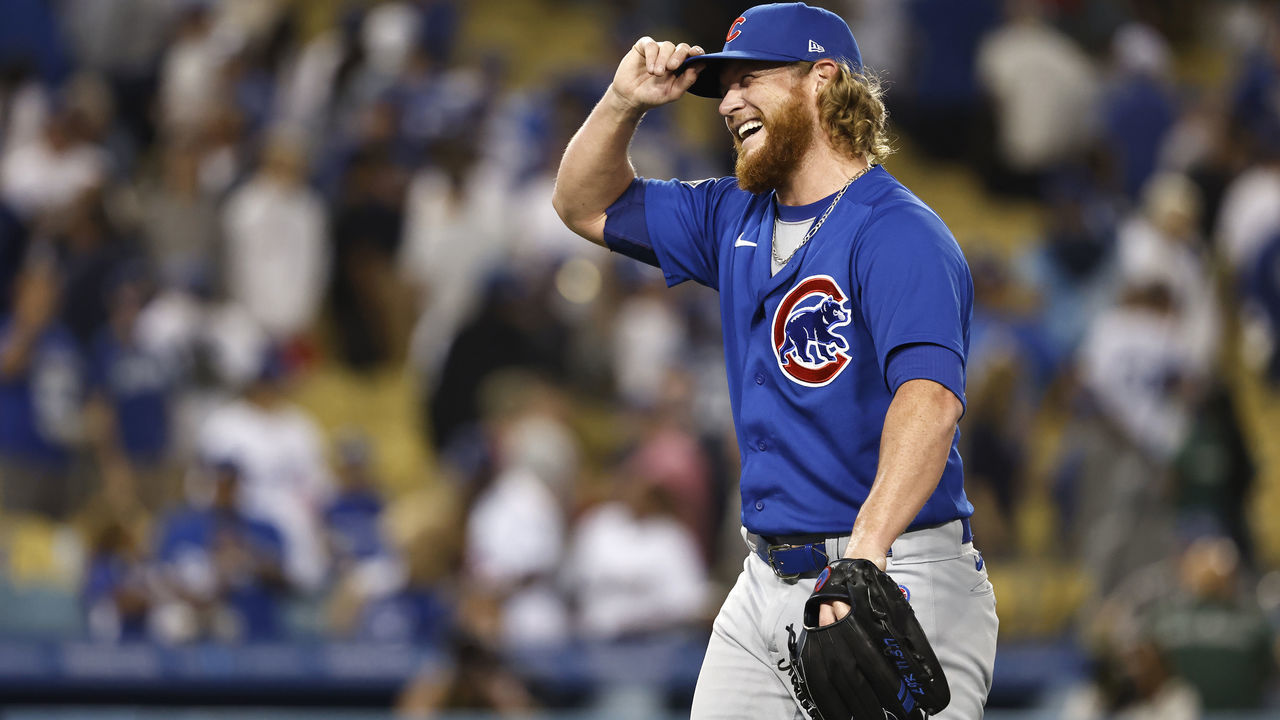LOS ANGELES, CALIFORNIA - JUNE 24: Craig Kimbrel #46 of the Chicago Cubs reacts after throwing a combined no hitter against the Los Angeles Dodgers following the ninth inning at Dodger Stadium on June 24, 2021 in Los Angeles, California. The Chicago Cubs won, 4-0.
