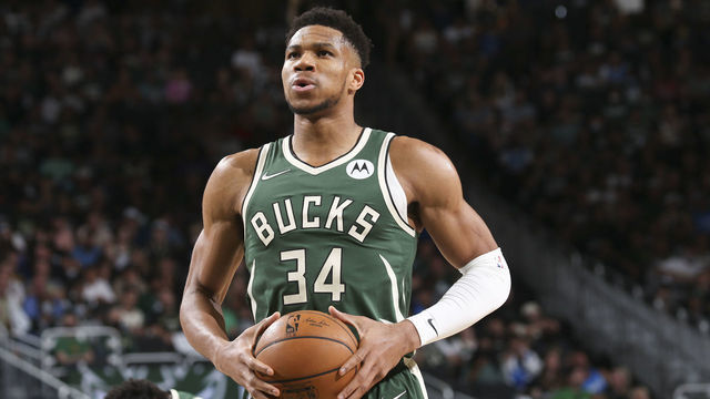 MILWAUKEE, WI - JUNE 23: Giannis Antetokounmpo #34 of the Milwaukee Bucks shoots a free throw during the game against the Atlanta Hawks during Game 1 of the Eastern Conference Finals of the 2021 NBA Playoffs on June 23, 2021 at the Fiserv Forum Center in Milwaukee, Wisconsin. Mandatory Copyright Notice: Copyright 2021 NBAE .
