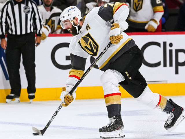 MONTREAL, QC - JUNE 24: Las Vegas Golden Knights defenceman Alex Pietrangelo (7) shoots the puck during the NHL Stanley Cup Playoffs Semifinals game 6 between the Las Vegas Golden Knights versus the Montreal Canadiens on June 24, 2021, at Bell Centre in Montreal, QC
