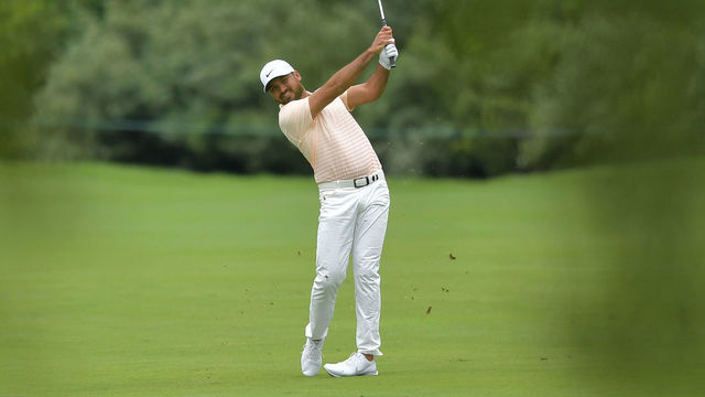 CROMWELL, CONNECTICUT - JUNE 25: Jason Day of Australia plays a shot on the 13th hole during the second round of the Travelers Championship at TPC River Highlands on June 25, 2021 in Cromwell, Connecticut.