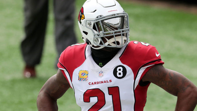 EAST RUTHERFORD, NEW JERSEY - OCTOBER 11: Patrick Peterson #21 of the Arizona Cardinals warms up in the game against the New York Jets at MetLife Stadium on October 11, 2020 in East Rutherford, New Jersey. Arizona Cardinals defeated the New York Jets 30-10.