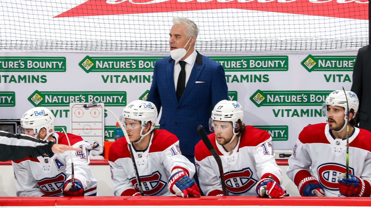WINNIPEG, MB - JUNE 4: Head Coach Dominique Ducharme of the Montreal Canadiens keeps an eye on the play during first period action against the Winnipeg Jets in Game Two of the Second Round of the 2021 Stanley Cup Playoffs at the Bell MTS Place on June 4, 2021 in Winnipeg, Manitoba, Canada.