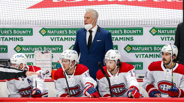 WINNIPEG, MB - JUNE 4: Head Coach Dominique Ducharme of the Montreal Canadiens keeps an eye on the play during first period action against the Winnipeg Jets in Game Two of the Second Round of the 2021 Stanley Cup Playoffs at the Bell MTS Place on June 4, 2021 in Winnipeg, Manitoba, Canada.