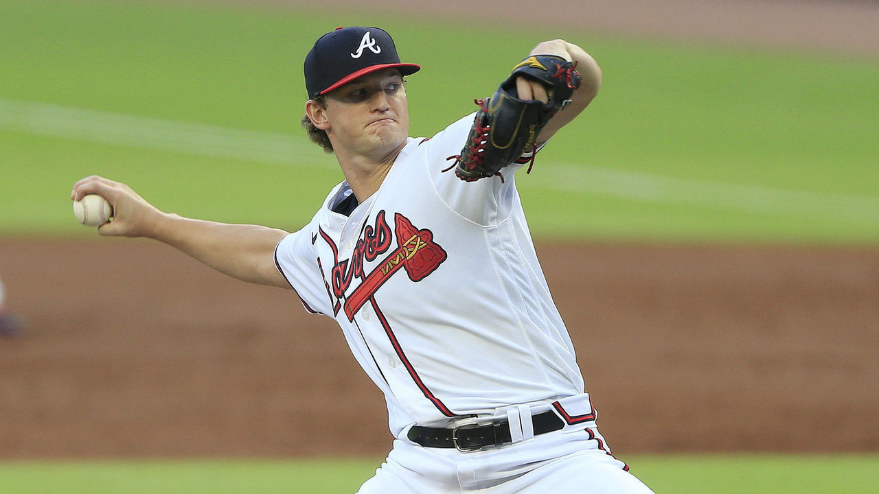 ATLANTA, GA - JULY 29: Mike Soroka (40) of the Atlanta Braves throws during the Braves home opener between the Atlanta Braves and the Tampa Bay Rays on July, 29, 2020 at Truist Park in Atlanta, Georgia.
